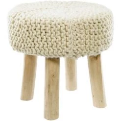 Kave Home - Repose-pieds Beneda 100% Laine Blanc Ø 40 Cm - Blanc