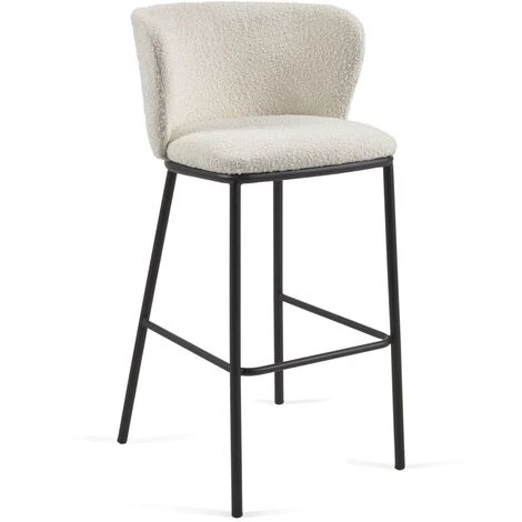 Kave Home - Tabouret Ciselia Bouclette Blanc Et Métal Noir Hauteur 75 Cm - Blanc 3 Kave Home - Tabouret Ciselia Bouclette Blanc Et Métal Noir Hauteur 75 Cm - Blanc