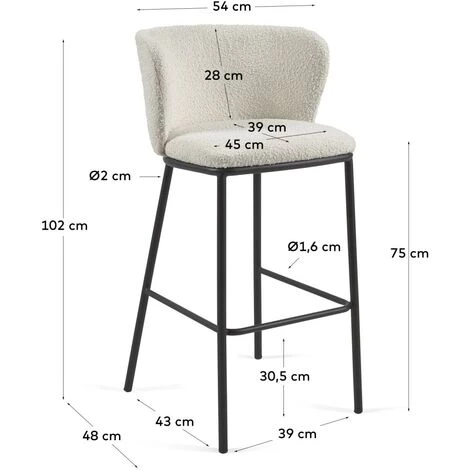 Kave Home - Tabouret Ciselia Bouclette Blanc Et Métal Noir Hauteur 75 Cm - Blanc 7 Kave Home - Tabouret Ciselia Bouclette Blanc Et Métal Noir Hauteur 75 Cm - Blanc – Image 5