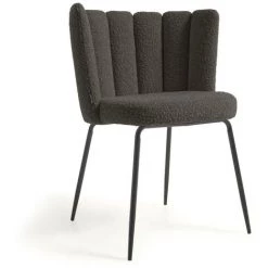 Kave Home - Chaise Aniela Bouclette Noir Et Métal Peint Noir - Noir