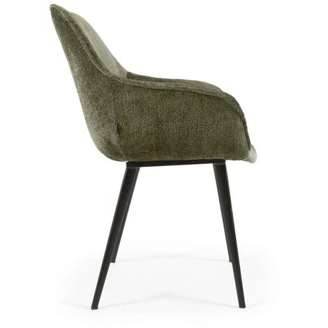 Kave Home - Chaise Amira En Chenille Vert Foncé Et Pieds En Métal Peint Noir - Vert 4 Kave Home - Chaise Amira En Chenille Vert Foncé Et Pieds En Métal Peint Noir - Vert – Image 2