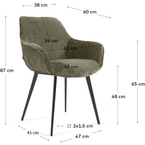 Kave Home - Chaise Amira En Chenille Vert Foncé Et Pieds En Métal Peint Noir - Vert 7 Kave Home - Chaise Amira En Chenille Vert Foncé Et Pieds En Métal Peint Noir - Vert – Image 5