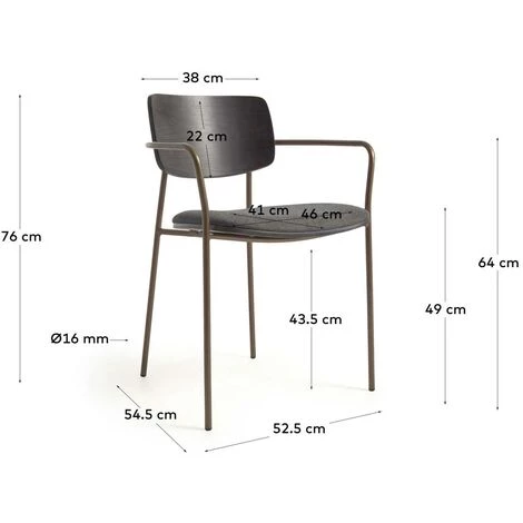 Kave Home - Chaise Maureen En Placage De Frêne Finition Foncée Et Métal Finition Laiton - Marron 7 Kave Home - Chaise Maureen En Placage De Frêne Finition Foncée Et Métal Finition Laiton - Marron – Image 5