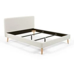 Kave Home - Lit Dyla Bouclette Blanc Et Pieds En Bois Massif De Hêtre 160 X 200 Cm - Blanc