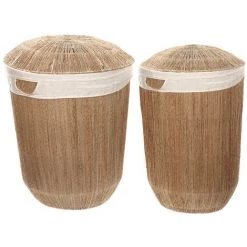 Kave Home - Lot Estibalis De 2 Paniers à Linge Ronds 100% Jute Finition Naturelle 55 Cm / 59 Cm - Naturel
