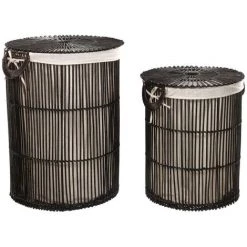Kave Home - Lot Fayna De 2 Paniers à Linge 100% Rotin Finition Noire 40 Cm / 46 Cm - Noir