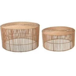Kave Home - Lot Elmima De 2 Tables Basses 100% Rotin Finition Naturelle Ø 66 Cm Et Ø 55 Cm - Naturel