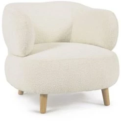 Kave Home - Fauteuil Luisa Bouclette Blanc Avec Pieds En Bois D'hévéa Massif - Blanc