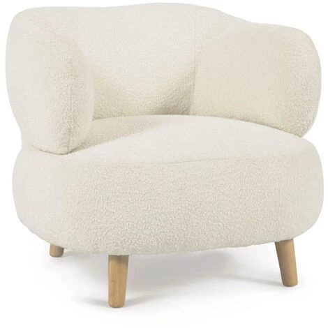 Kave Home - Fauteuil Luisa Bouclette Blanc Avec Pieds En Bois D'hévéa Massif - Blanc 3 Kave Home - Fauteuil Luisa Bouclette Blanc Avec Pieds En Bois D'hévéa Massif - Blanc