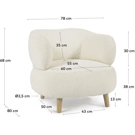 Kave Home - Fauteuil Luisa Bouclette Blanc Avec Pieds En Bois D'hévéa Massif - Blanc 7 Kave Home - Fauteuil Luisa Bouclette Blanc Avec Pieds En Bois D'hévéa Massif - Blanc – Image 5