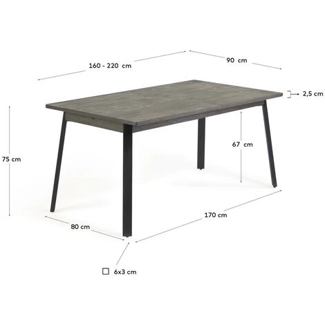 Kave Home - Table Extensible Indiann En Bois Massif D'acacia Gris 160 (220) X 75 Cm - Gris 6 Kave Home - Table Extensible Indiann En Bois Massif D'acacia Gris 160 (220) X 75 Cm - Gris – Image 4