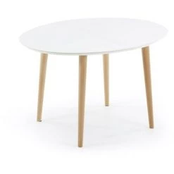Kave Home - Table Extensible Ovale Oqui MDF Laqué Blanc Et Pieds Bois Massif Hêtre 120 (200) X 90 Cm - Blanc