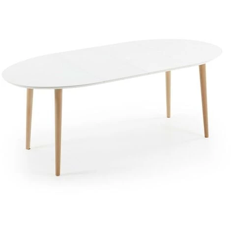 Kave Home - Table Extensible Ovale Oqui MDF Laqué Blanc Et Pieds Bois Massif Hêtre 120 (200) X 90 Cm - Blanc 4 Kave Home - Table Extensible Ovale Oqui MDF Laqué Blanc Et Pieds Bois Massif Hêtre 120 (200) X 90 Cm - Blanc – Image 2