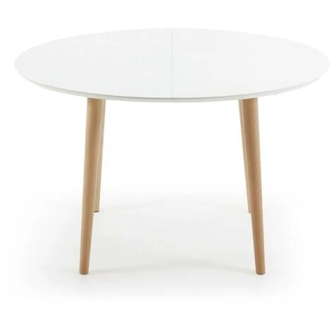 Kave Home - Table Extensible Ovale Oqui MDF Laqué Blanc Et Pieds Bois Massif Hêtre 120 (200) X 90 Cm - Blanc 5 Kave Home - Table Extensible Ovale Oqui MDF Laqué Blanc Et Pieds Bois Massif Hêtre 120 (200) X 90 Cm - Blanc – Image 3