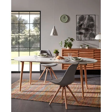 Kave Home - Table Extensible Ovale Oqui MDF Laqué Blanc Et Pieds Bois Massif Hêtre 120 (200) X 90 Cm - Blanc 6 Kave Home - Table Extensible Ovale Oqui MDF Laqué Blanc Et Pieds Bois Massif Hêtre 120 (200) X 90 Cm - Blanc – Image 4