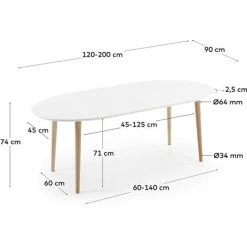 Kave Home - Table Extensible Ovale Oqui MDF Laqué Blanc Et Pieds Bois Massif Hêtre 120 (200) X 90 Cm - Blanc 11 Kave Home - Table Extensible Ovale Oqui MDF Laqué Blanc Et Pieds Bois Massif Hêtre 120 (200) X 90 Cm - Blanc -KAVE HOME Soldes 2022 49719521 5