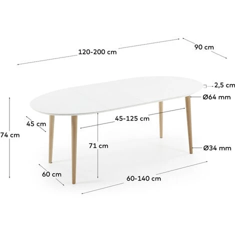 Kave Home - Table Extensible Ovale Oqui MDF Laqué Blanc Et Pieds Bois Massif Hêtre 120 (200) X 90 Cm - Blanc 7 Kave Home - Table Extensible Ovale Oqui MDF Laqué Blanc Et Pieds Bois Massif Hêtre 120 (200) X 90 Cm - Blanc – Image 5