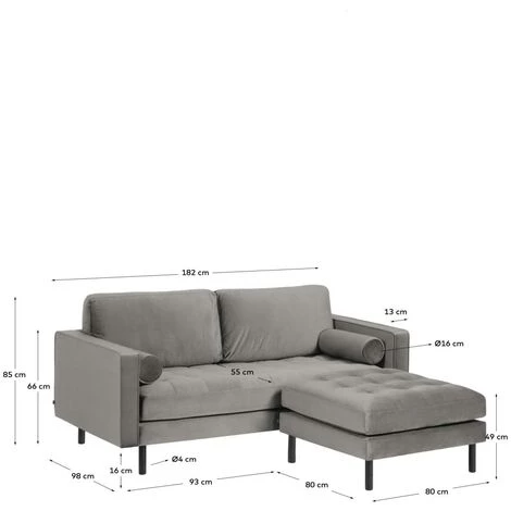 Kave Home - Canapé Debra 2 Places Avec Repose-pieds En Velours Gris 182 Cm - Gris 7 Kave Home - Canapé Debra 2 Places Avec Repose-pieds En Velours Gris 182 Cm - Gris – Image 5