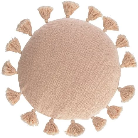 Kave Home - Housse De Coussin Chiarina 100 % Coton Rose Avec Franges Ø 45 Cm - Rose 3 Kave Home - Housse De Coussin Chiarina 100 % Coton Rose Avec Franges Ø 45 Cm - Rose