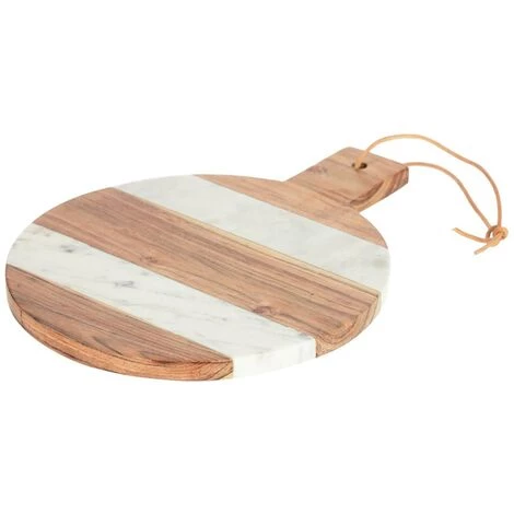 Kave Home - Plateau Tresa Rond En Bois De Manguier Massif Et Marbre Blanc - Blanc 3 Kave Home - Plateau Tresa Rond En Bois De Manguier Massif Et Marbre Blanc - Blanc