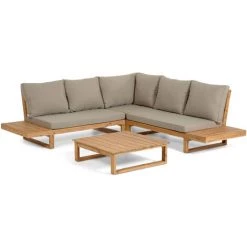 Kave Home - Salon De Jardin Dangle Flaviina 5 Places Et Table Basse En Bois Massif Dacacia FSC 100% - Beige