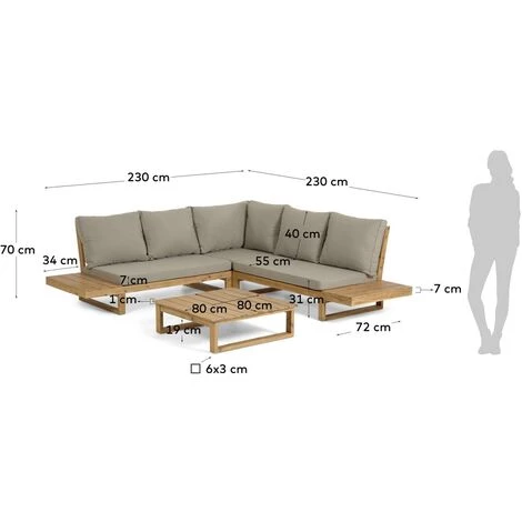 Kave Home - Salon De Jardin Dangle Flaviina 5 Places Et Table Basse En Bois Massif Dacacia FSC 100% - Beige 6 Kave Home - Salon De Jardin Dangle Flaviina 5 Places Et Table Basse En Bois Massif Dacacia FSC 100% - Beige – Image 4