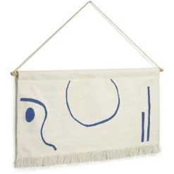 Kave Home - Tapis Mural Atal Motifs Bleus 70 X 36 Cm - Blanc