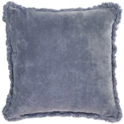 Kave Home - Housse De Coussin Cedella 100% Coton Velours Et Franges Bleu 45 X 45 Cm - Bleu