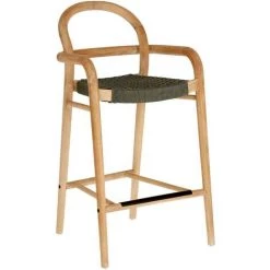 Kave Home - Tabouret Sheryl En Bois Massif D'eucalyptus Et Corde Vert Hauteur 69 Cm FSC 100% - Naturel