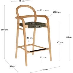 Kave Home - Tabouret Sheryl En Bois Massif D'eucalyptus Et Corde Vert Hauteur 69 Cm FSC 100% - Naturel 11 Kave Home - Tabouret Sheryl En Bois Massif D'eucalyptus Et Corde Vert Hauteur 69 Cm FSC 100% - Naturel -KAVE HOME Soldes 2022 51186081 5