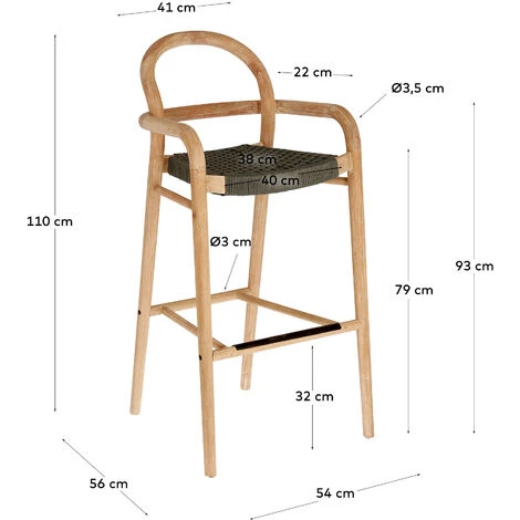 Kave Home - Tabouret Sheryl En Bois Massif D'eucalyptus Et Corde Vert Hauteur 79 Cm FSC 100% - Naturel 7 Kave Home - Tabouret Sheryl En Bois Massif D'eucalyptus Et Corde Vert Hauteur 79 Cm FSC 100% - Naturel – Image 5