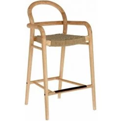 Kave Home - Tabouret Sheryl En Bois Massif D'eucalyptus Et Corde Beige Hauteur 69 Cm FSC 100% - Naturel