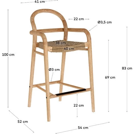Kave Home - Tabouret Sheryl En Bois Massif D'eucalyptus Et Corde Beige Hauteur 69 Cm FSC 100% - Naturel 7 Kave Home - Tabouret Sheryl En Bois Massif D'eucalyptus Et Corde Beige Hauteur 69 Cm FSC 100% - Naturel – Image 5