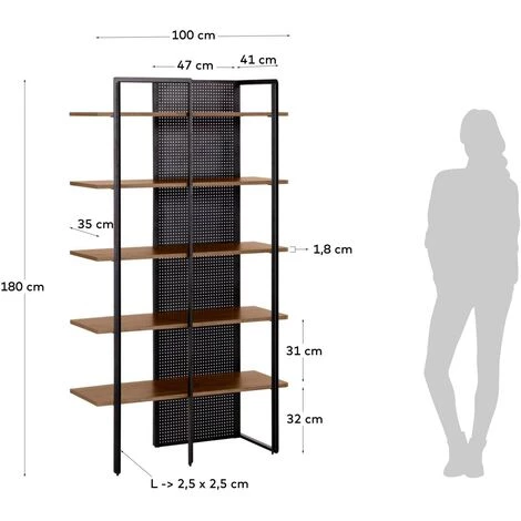 Kave Home - Étagère Nadyria En Placage De Noyer Et Acier Finition Noire 100 X 180 Cm - Naturel 7 Kave Home - Étagère Nadyria En Placage De Noyer Et Acier Finition Noire 100 X 180 Cm - Naturel – Image 5