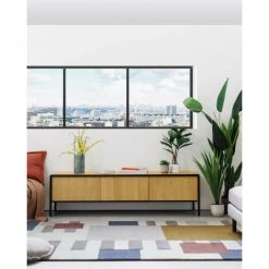 Kave Home - Meuble TV Nadyria 3 Portes Placage De Chêne Et Acier Avec Finition Noire 180 X 50 Cm -KAVE HOME Soldes 2022 51186221 4