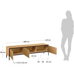 Kave Home - Meuble TV Nadyria 3 Portes Placage De Chêne Et Acier Avec Finition Noire 180 X 50 Cm -KAVE HOME Soldes 2022 51186221 5