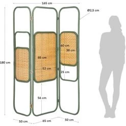 Kave Home - Paravent Margaret En Rotin Naturel Et Vert 165 X 180 Cm - Naturel -KAVE HOME Soldes 2022 51186225 5
