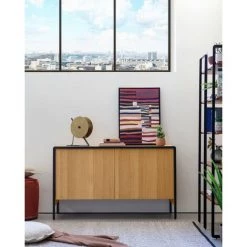 Kave Home - Buffet Nadyria 2 Portes En Placage De Chêne Et Acier Peint Noir 140 X 82 Cm - Naturel -KAVE HOME Soldes 2022 51186227 4