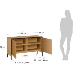 Kave Home - Buffet Nadyria 2 Portes En Placage De Chêne Et Acier Peint Noir 140 X 82 Cm - Naturel -KAVE HOME Soldes 2022 51186227 5