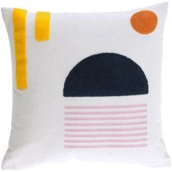 Kave Home - Housse De Coussin Natala 100 % Coton Blanc Et Demi-cercle Bleu 45 X 45 Cm - Blanc