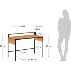 Kave Home - Bureau Nadyria 120 X 55 Cm En Contreplaqué De Chêne Et Acier Noir - Naturel -KAVE HOME Soldes 2022 51186305 4