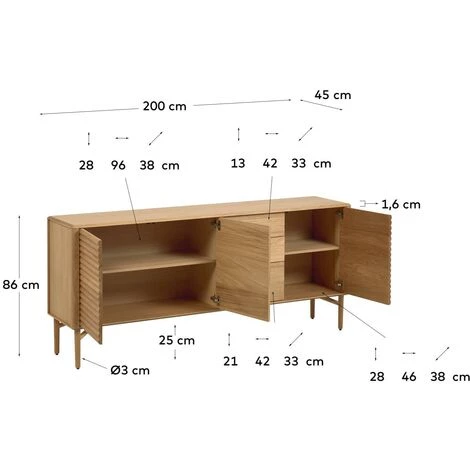 Kave Home - Buffet Lenon 2 Portes Et 3 Tiroirs Bois Et Placage Chêne 200 X 86 Cm FSC MIX Credit - Naturel 7 Kave Home - Buffet Lenon 2 Portes Et 3 Tiroirs Bois Et Placage Chêne 200 X 86 Cm FSC MIX Credit - Naturel – Image 5
