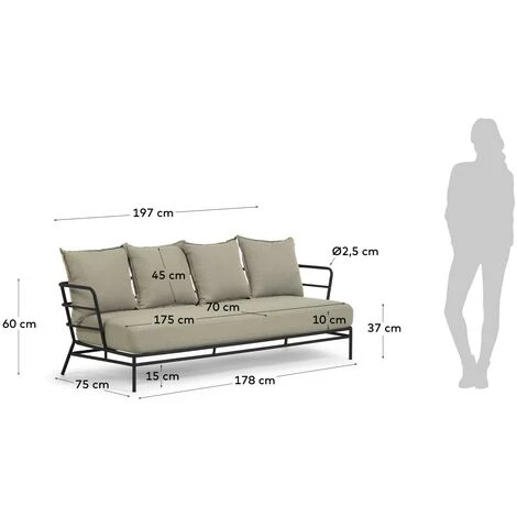 Kave Home - Canapé Mareluz 3 Places En Acier Noir 197 Cm - Beige 7 Kave Home - Canapé Mareluz 3 Places En Acier Noir 197 Cm - Beige – Image 5