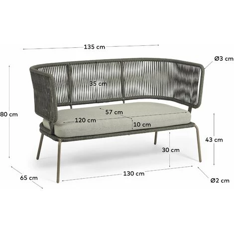 Kave Home - Canapé Nadin 2 Places En Corde Verte Et Acier Galvanisé 135 Cm - Vert 7 Kave Home - Canapé Nadin 2 Places En Corde Verte Et Acier Galvanisé 135 Cm - Vert – Image 5