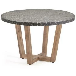 Kave Home - Table Ronde Shanelle En Terrazzo Noir Et Bois D'acacia Massif Ø 120 Cm - Noir