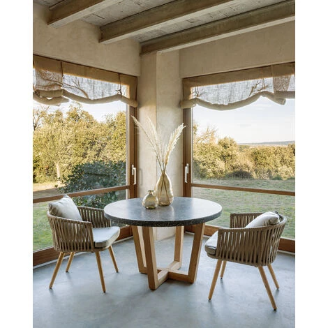 Kave Home - Table Ronde Shanelle En Terrazzo Noir Et Bois D'acacia Massif Ø 120 Cm - Noir 4 Kave Home - Table Ronde Shanelle En Terrazzo Noir Et Bois D'acacia Massif Ø 120 Cm - Noir – Image 2