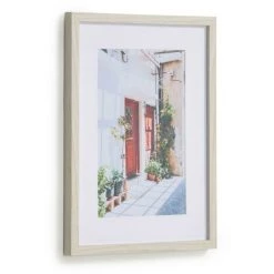 Kave Home - Tableau Leyla En Bois Porte Maison Rouge 30 X 40 Cm - Naturel