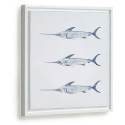 Kave Home - Tableau Lavinia En Bois Blanc 3 Espadons Bleu 30 X 40 Cm