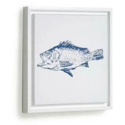 Kave Home - Tableau Lavinia En Bois Blanc Poisson Bleu 30 X 30 Cm