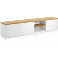 Kave Home - Meuble TV Abilen 2 Portes Et 2 Tiroirs Placage De Chêne Et Laqué Blanc 200x44 Cm FSC 100% - Blanc